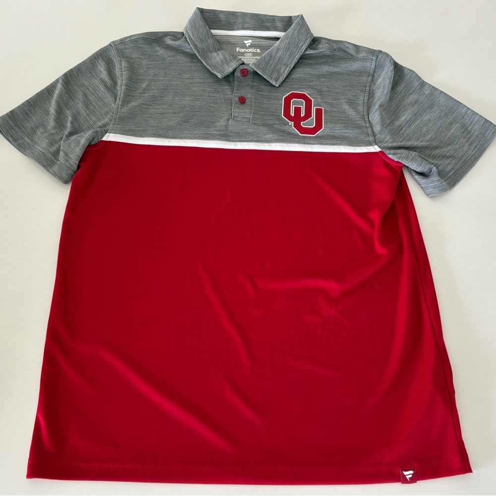 Oklahoma Sooners Polo Shirt Men’s Large Gray Red Fanatics NCAA Performance - Picture 5 of 6